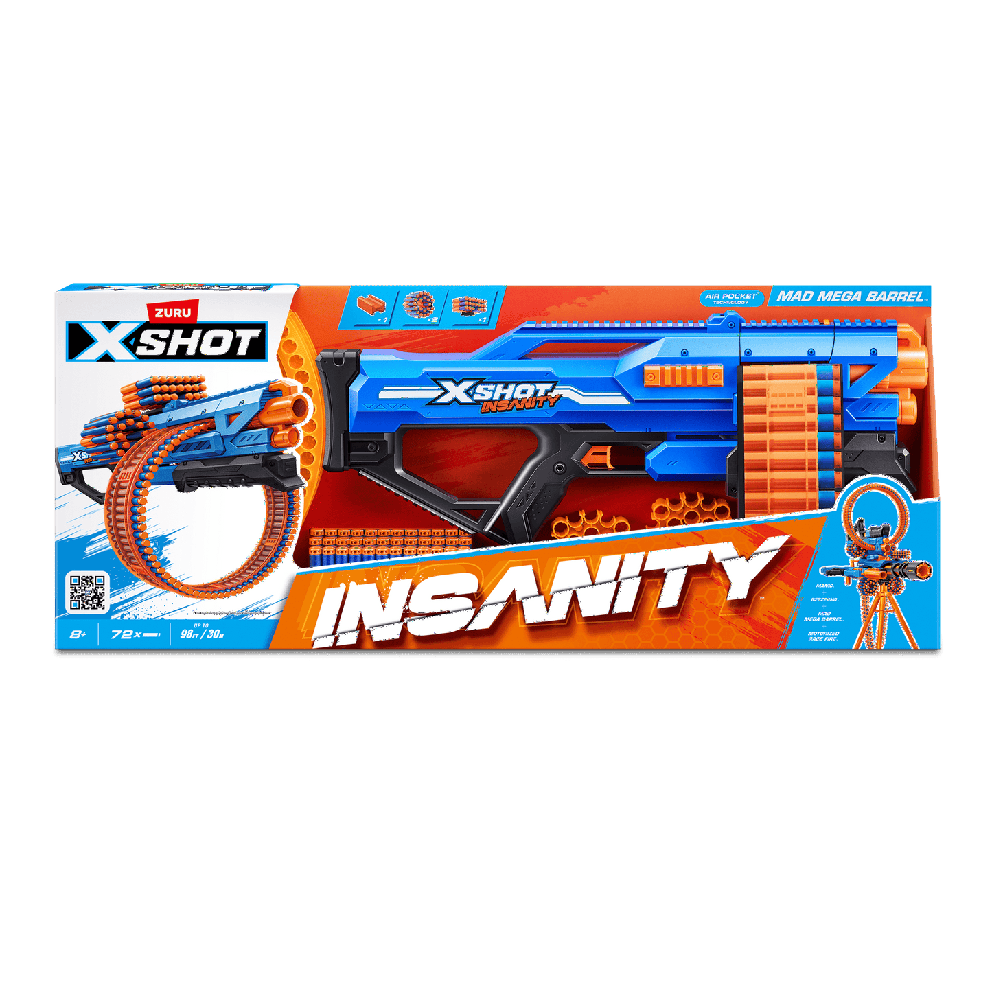 XSHOT Insanity Mad Mega Barrel (72 Darts), Air Pocket Technology, Outdoor blaster by ZURU, Ages 8+