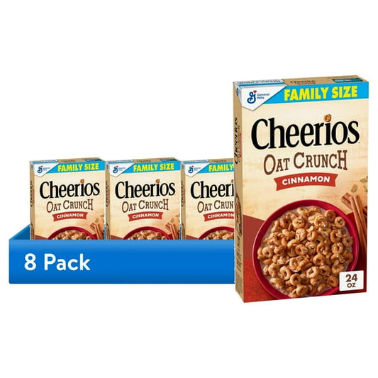 (8 pack) Cheerios Oat Crunch Cinnamon Breakfast Cereal, Made with Whole Grain, Family Size, 24 oz
