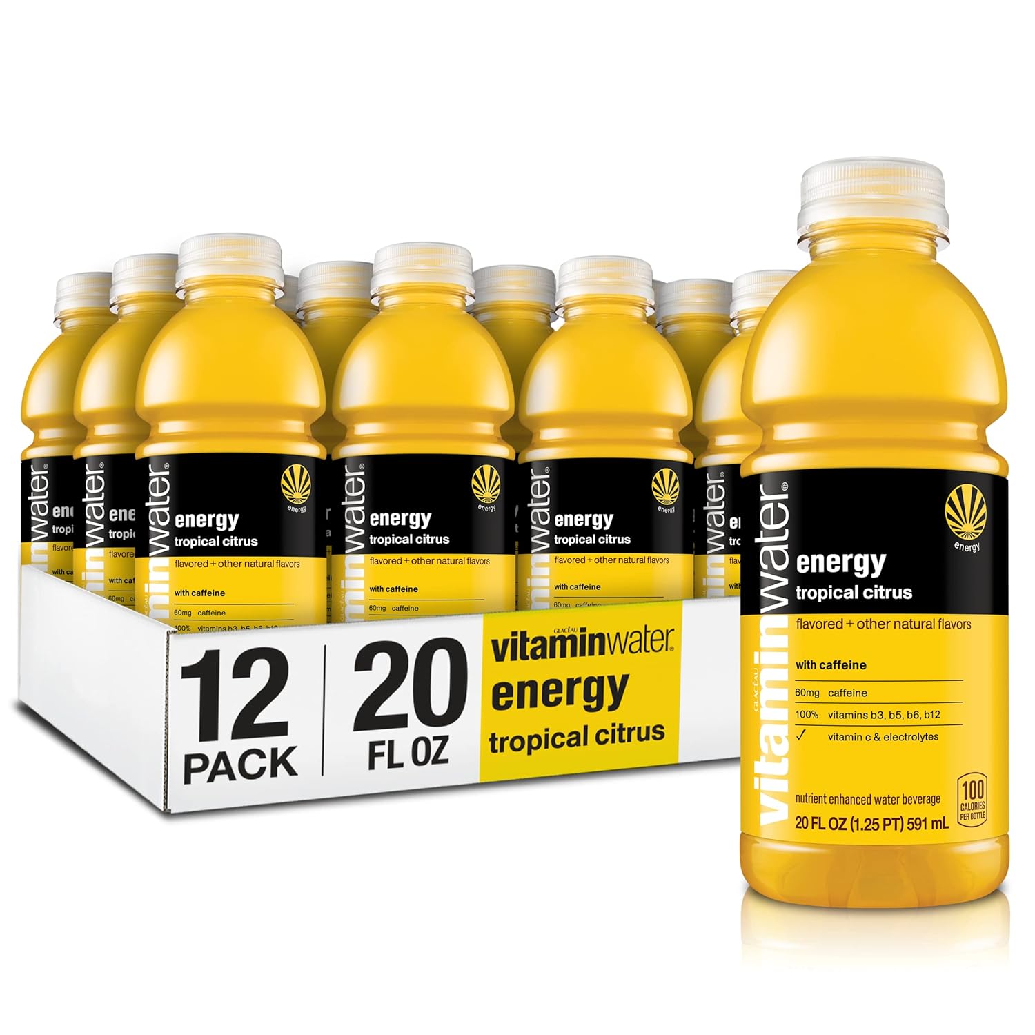 vitaminwater energy electrolyte enhanced water w/ vitamins, tropical citrus drinks, 20 fl oz, 12 Pack