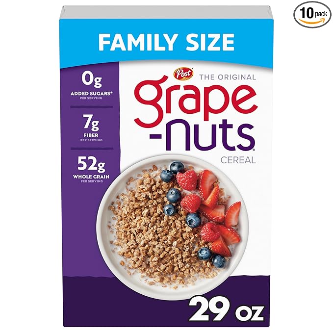 Grape-Nuts Original Breakfast Cereal, Crunchy Whole Grain Wheat and Barley Cereal, Non-GMO Project Verified, 29 OZ Box (Pack of 10)