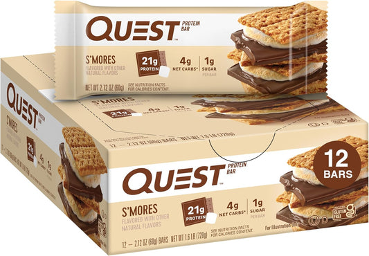 Quest Nutrition S'mores Protein Bar, High Protein, Low Carb, Gluten Free, Keto Friendly, 12 Count