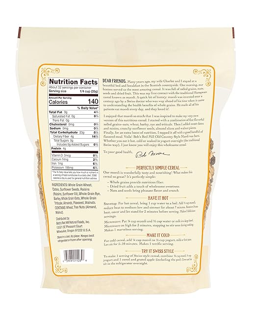 Bob's Red Mill Old Country Style Muesli, 40oz (Pack of 4) - Non GMO, Whole Grain, Vegan, Kosher