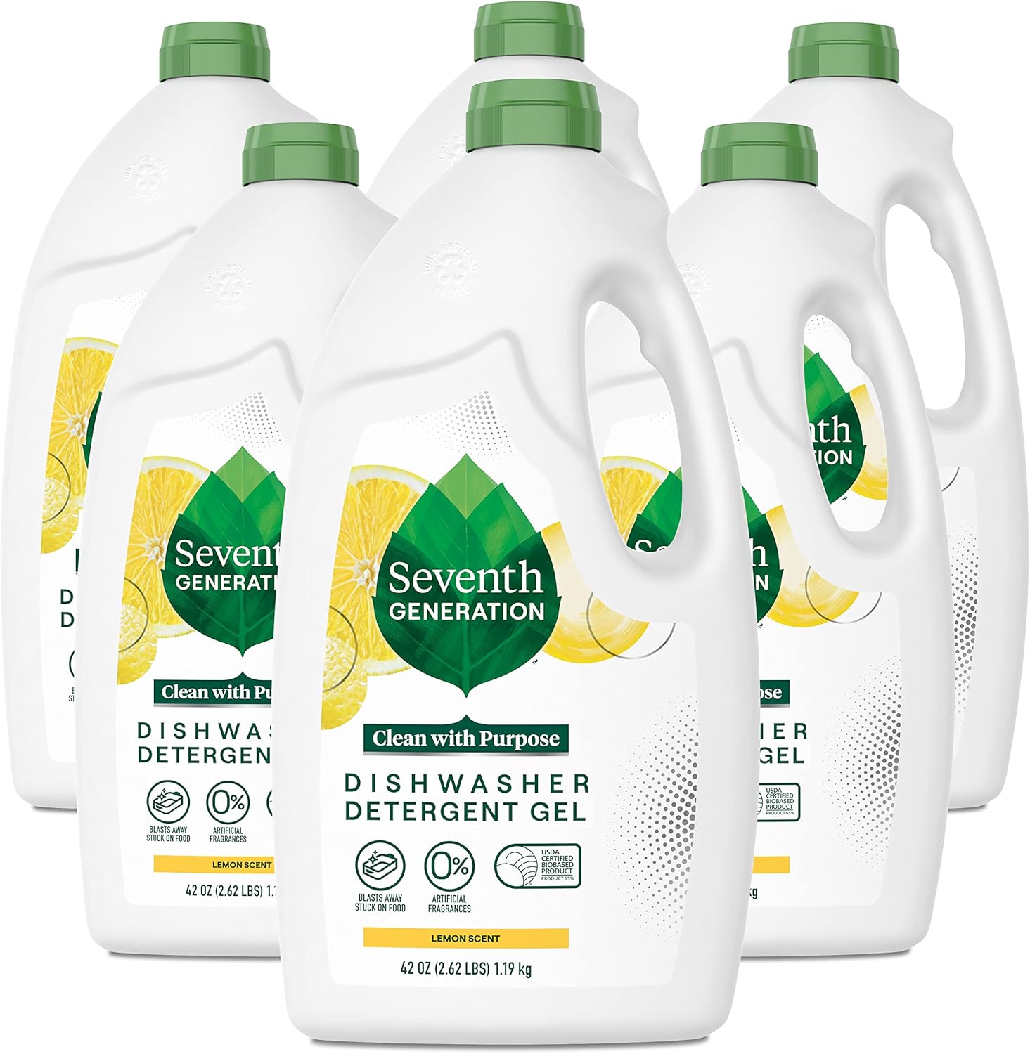 Seventh Generation Dishwasher Detergent Gel Liquid Soap Lemon Scent Dish Detergent 42 oz, Pack of 6
