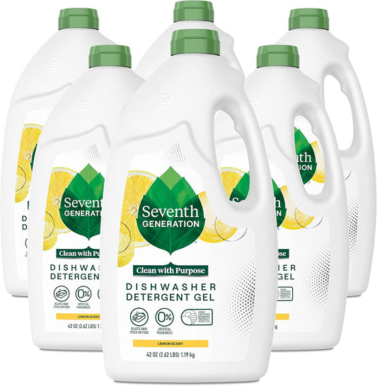 Seventh Generation Dishwasher Detergent Gel Liquid Soap Lemon Scent Dish Detergent 42 oz, Pack of 6