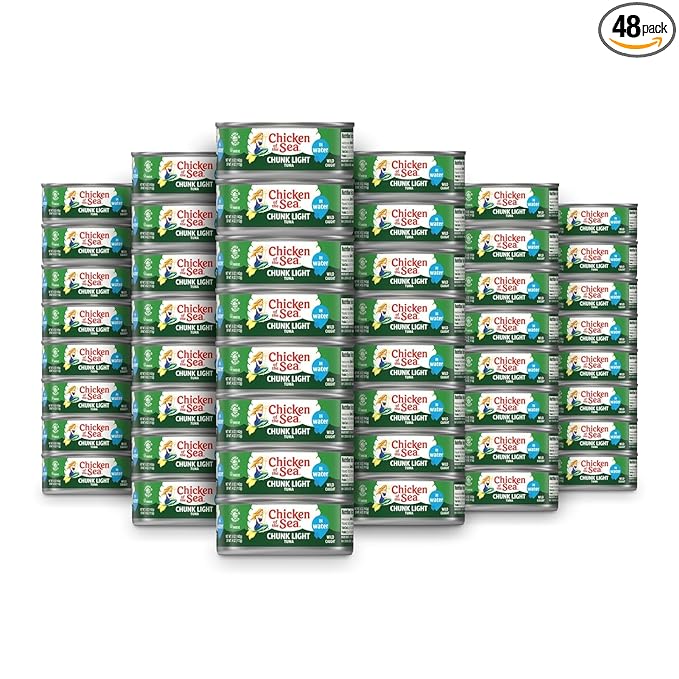 Chicken of the Sea Wild Caught Chunk Light Tuna, 5 Ounce Cans, 48-Count Ð High Protein 100% Classic Chunk Tuna in Water Ð Delicious, Easy, Nutritious Ready to Eat Meals