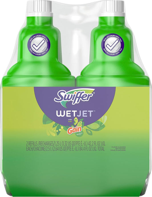 Swiffer WetJet Multi-Purpose and Hardwood Liquid Floor Cleaner Solution Refill, with Gain Scent 42.26 Fl Oz (Pack of 2) (Package May Vary)