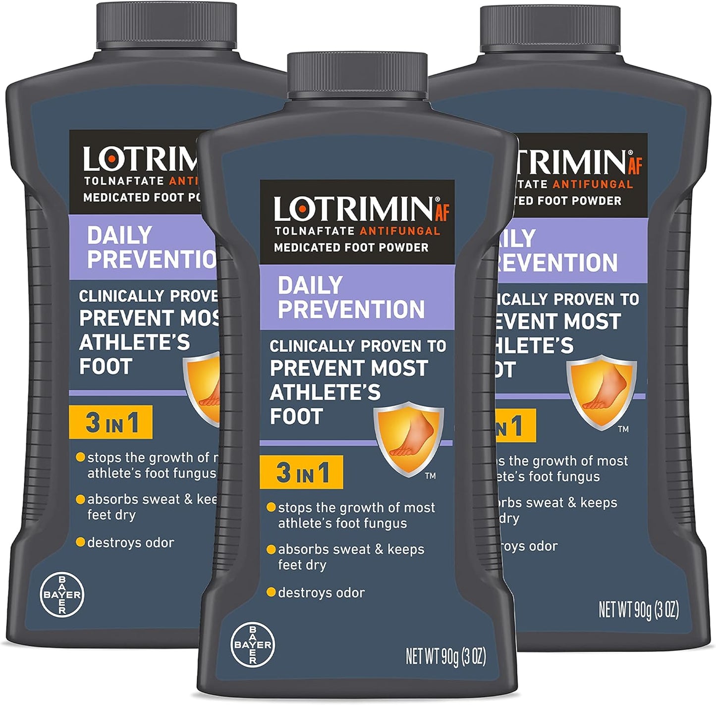 Lotrimin AF Athlete's Foot Daily Prevention Medicated Foot Powder, Tolnaftate Antifungal, Clinically Proven Prevention of Most Athlete's Foot, 3..