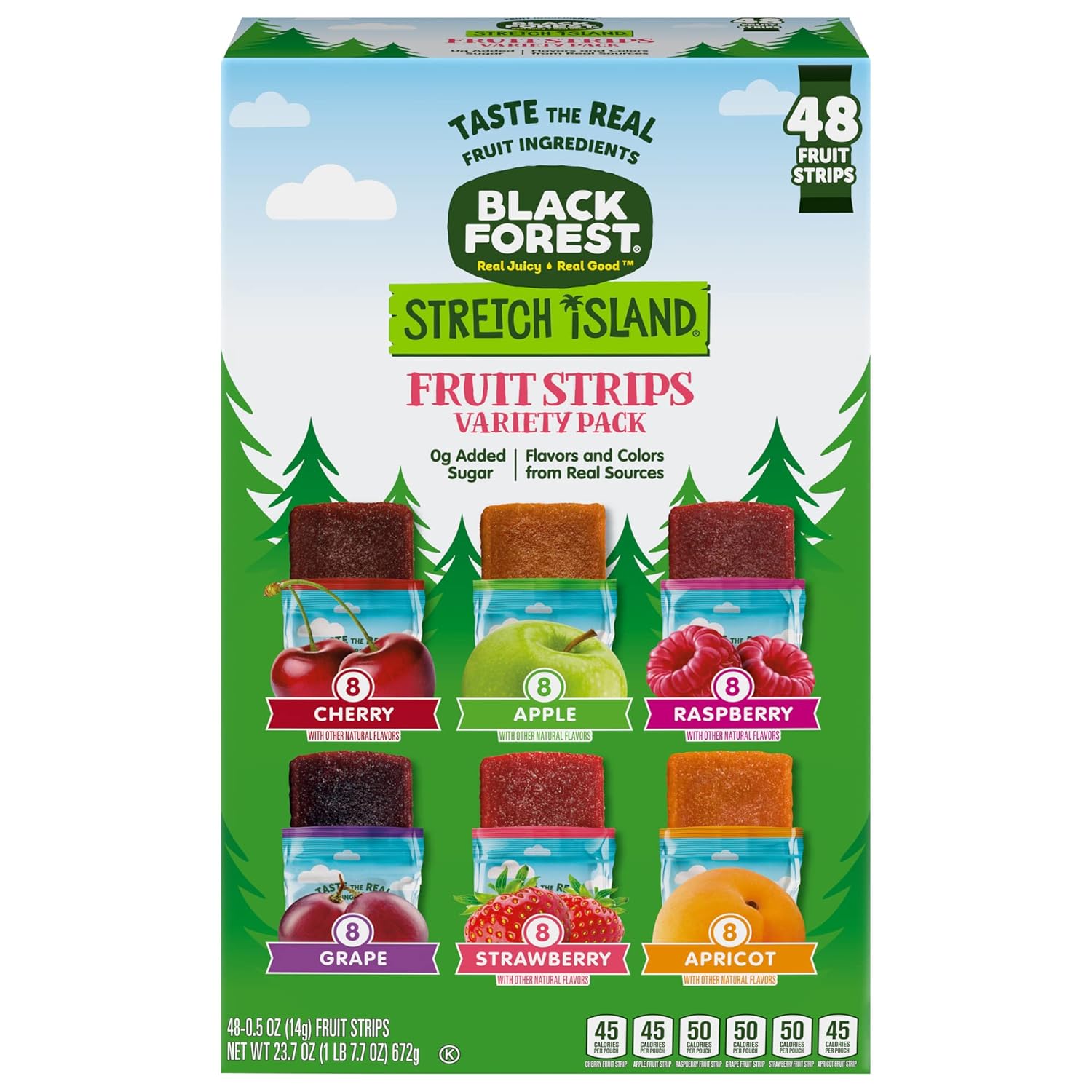 Stretch Island Black Forest Fruit Strips, Variety Pack, Cherry, Apple, Raspberry, Grape, Strawberry, Apricot, 0.5ounce Strips (Pack of 48)