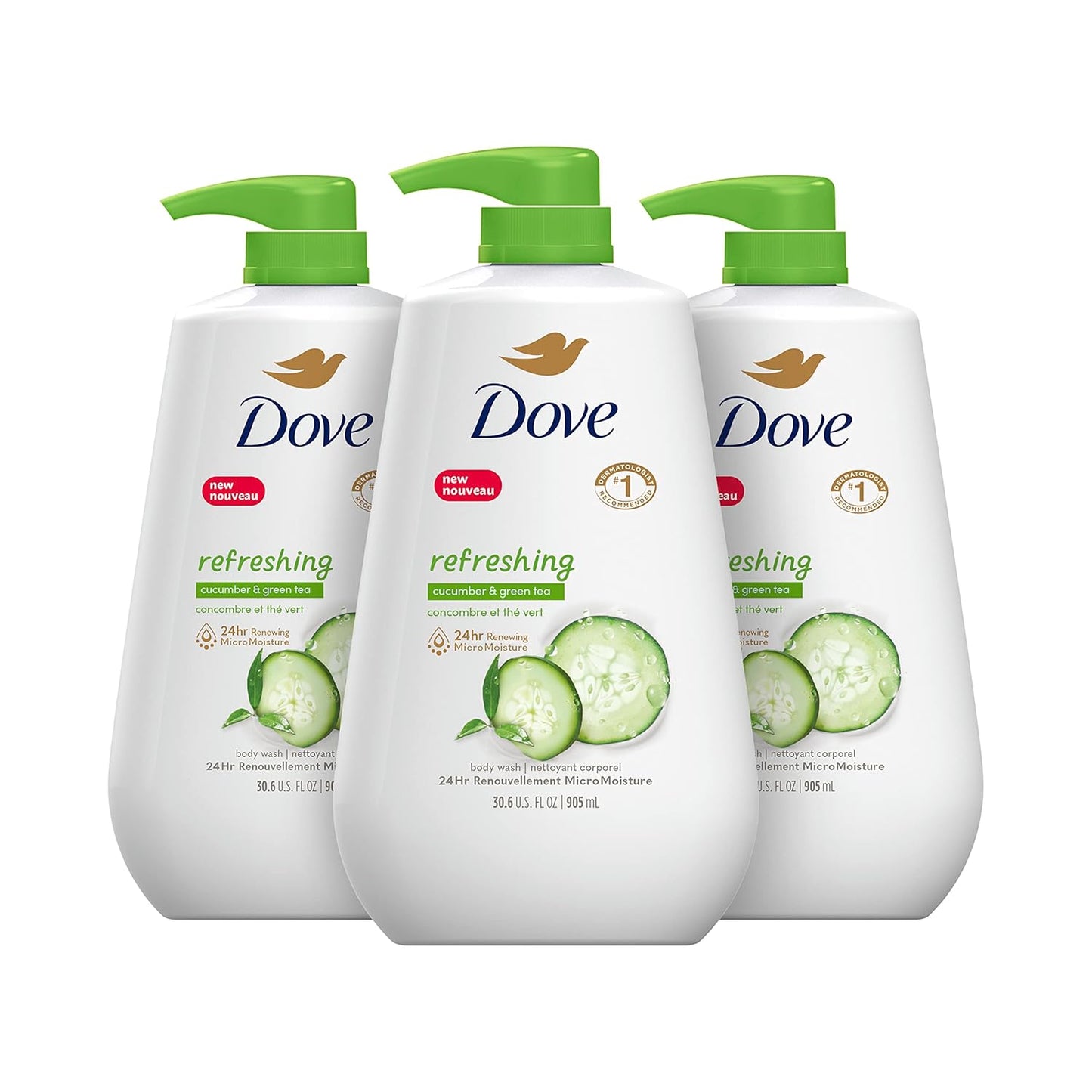 Dove Body Wash with Pump Refreshing Cucumber and Green Tea Refreshes Skin Cleanser That Effectively Washes Away Bacteria While Nourishing Your Skin 30.6 Fl...