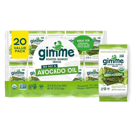 gimMe - Sea Salt & Avocado Oil - 0.16 Oz (Pack of 20) - Organic Roasted Seaweed Sheets - Keto, Vegan, Gluten Free - Great Source of Iodine & Omega...