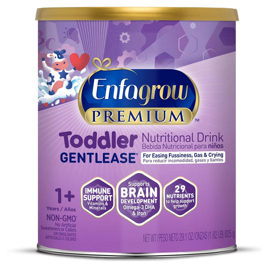 Enfagrow Premium Gentlease Toddler Nutritional Drink, Omega-3 DHA for Brain Support, Prebiotics & Vitamins for Immune Health, Non-GMO, 29.1 Oz Can