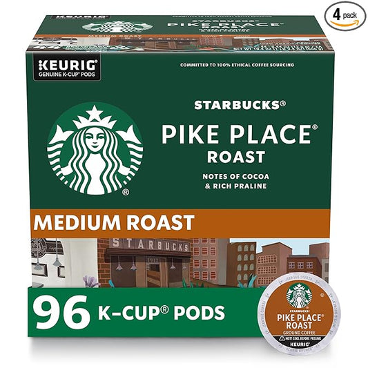 Starbucks K-Cup Coffee Pods, Medium Roast Hot or Iced Coffee, Pike Place Roast, 96 Keurig Pods _