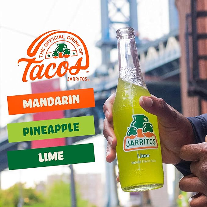 Jarritos - Mexican Soda, 3-Flavor Variety Pack (17.7 oz, 24 Bottles) - 12 Mandarin, 6 Lime, & 6 Pineapple - Real Cane Sugar - Made in Mexico - Natural Flavor Soda Pop - Party & BBQ Beverages