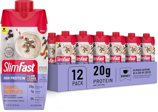 SlimFast High Protein Meal Replacement Shake, Protein Shakes Ready to Drink, Caramel Macchiato, 11 Fl Oz Bottle, 12 Pack (Packaging May Vary)