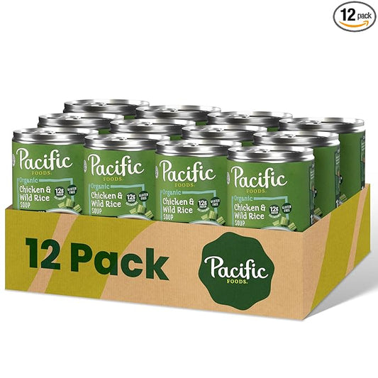 Pacific Foods Organic Lightly Salted Chicken and Wild Rice Soup, 16.3 oz Can (Pack of 12)