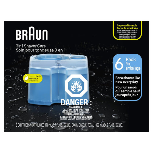 Braun Clean & Renew Refill Cartridges CCR, Replacement Shaver Cleaner Solution for Clean&Charge Cleaning System, Pack of 6
