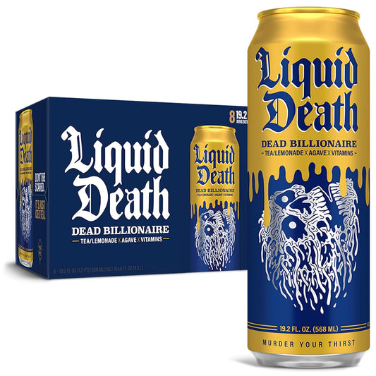 Liquid Death, Dead Billionaire Iced Tea, Half Lemonade Half Black Tea Sweetened With Real Agave, B12 & B6 Vitamins, Low Calorie & Low Sugar, 8-Pack...