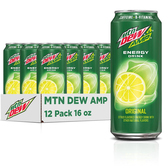 Amp Energy, Original, Caffeine, B Vitamins, 16 Fl Oz. Cans (12 Pack)