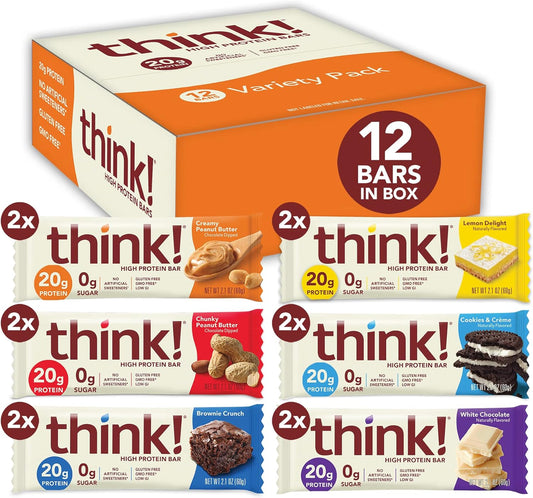 think! Protein Bars, High Protein Snacks, Gluten Free, Low Sugar Energy Bar with Whey Protein Isolate, Variety Pack, Nutrition Bars without Artificial...