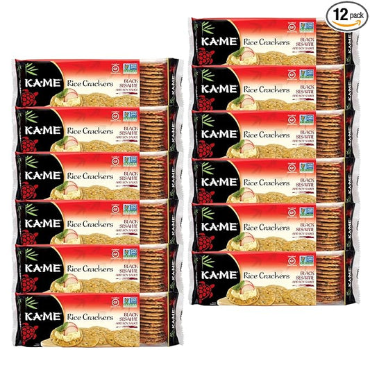 Ka-Me Rice Crackers Gluten Free And Non GMO Verified - Black Sesame & Soy (Pack of 12)