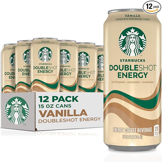 Starbucks - RTD Coffee Doubleshot Energy Drink Coffee Beverage, Vanilla, Iced Coffee, 15 fl oz Cans (Packaging May Vary) (Pack of 12)