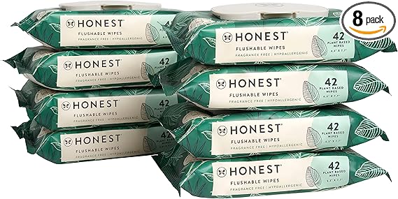 The Honest Company Plant-Based Flushable Wipes | 99% Water, Hypoallergenic, EWG Verified, Safe to Flush | Fragrance Free, 336 Count