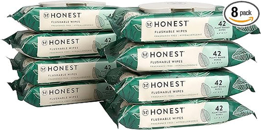 The Honest Company Plant-Based Flushable Wipes | 99% Water, Hypoallergenic, EWG Verified, Safe to Flush | Fragrance Free, 336 Count