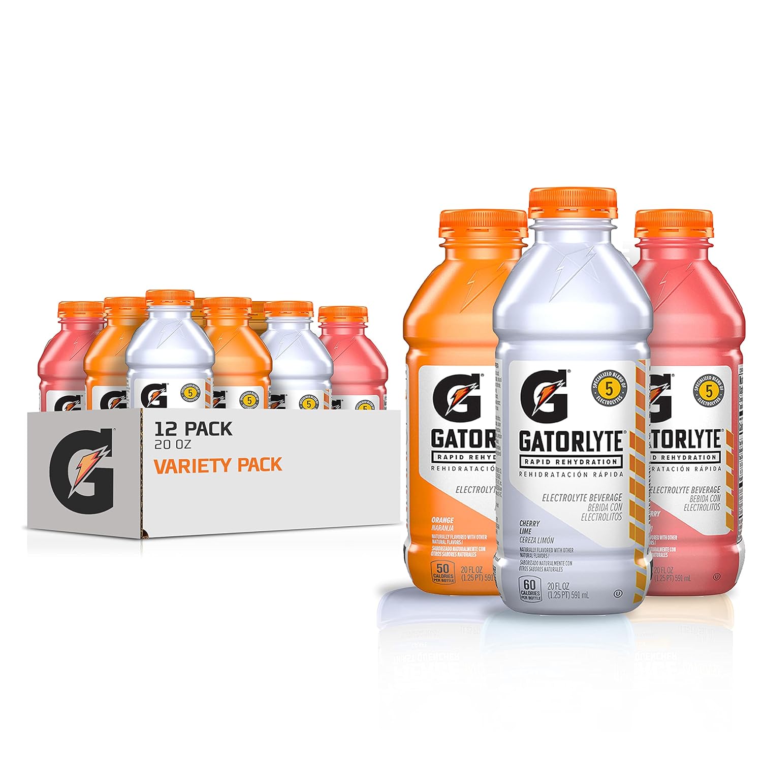 Gatorlyte Rapid Rehydration Electrolyte Beverage, 3 Flavor Variety Pack, 20 Fl Oz (Pack of 12)
