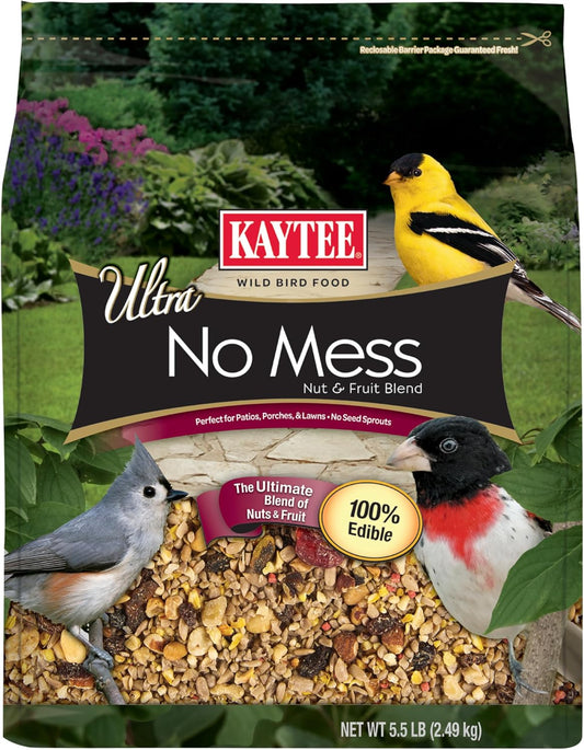 Kaytee Wild Bird Ultra No Mess Nut & Fruit Food Seed Blend For Blue Jays, Woodpeckers, Juncos, Cardinals, Grosbeaks, Sparrows, and Finches, 5.5 Pound