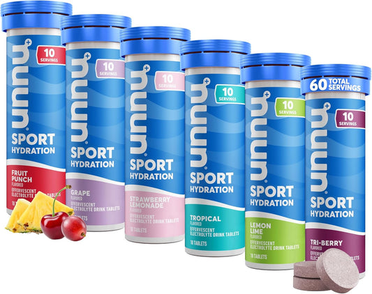 Nuun Sport Electrolyte Tablets for Proactive Hydration, Variety Pack, 6 Pack (60 Servings) 
