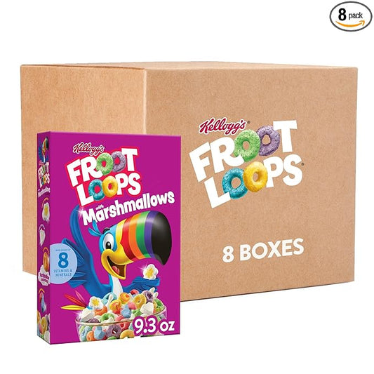 Kellogg's Froot Loops Breakfast Cereal, Kids Cereal, Family Breakfast, Original with Marshmallows (8 Boxes)
