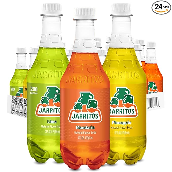 Jarritos - Mexican Soda, 3-Flavor Variety Pack (17.7 oz, 24 Bottles) - 12 Mandarin, 6 Lime, & 6 Pineapple - Real Cane Sugar - Made in Mexico - Natural Flavor Soda Pop - Party & BBQ Beverages