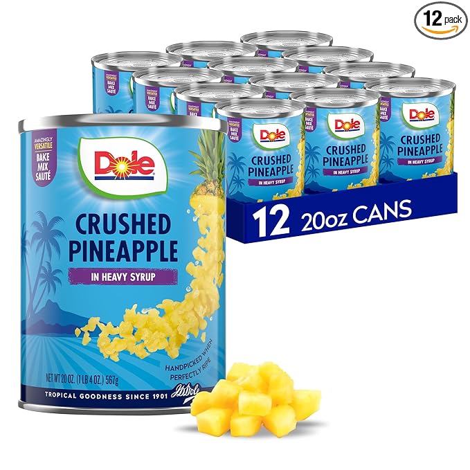 Dole Canned Fruit, Crushed Pineapple in Heavy Syrup, Gluten Free, Pantry Staples, 20 Oz, 12 Count, Packaging May Vary