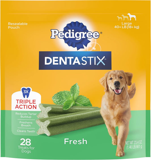PEDIGREE DENTASTIX Fresh Breath Large Dog Dental Treats Fresh Flavor Dental Bones, 1.46 lb. Pack (28 Treats) (Packaging May Vary)