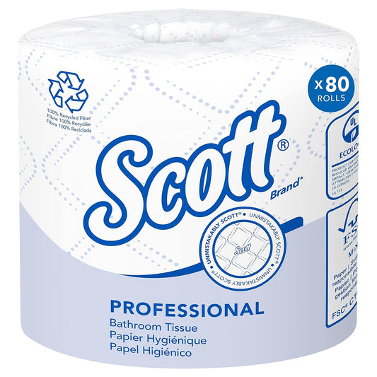 Scott® Professional 100% Recycled Fiber Standard Roll Toilet Paper, Bulk (13217), with Elevated Design, 2-Ply, White, Individually wrapped rolls (473...