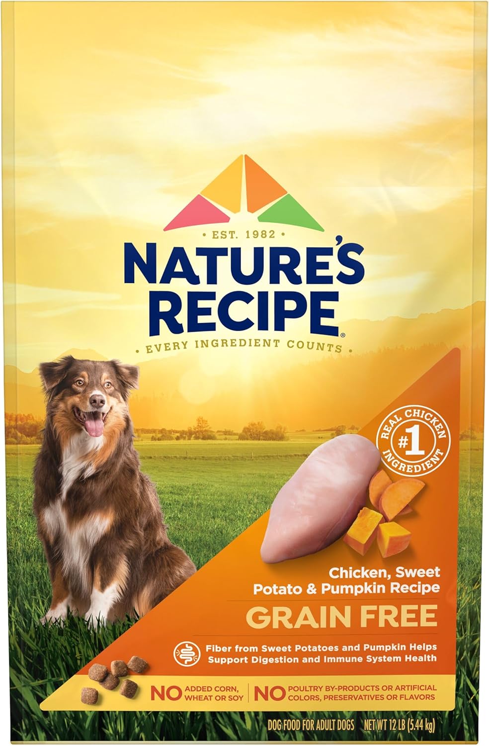 Nature’s Recipe Grain Free Chicken, Sweet Potato & Pumpkin Recipe Dry Dog Food, 12 lb. Bag