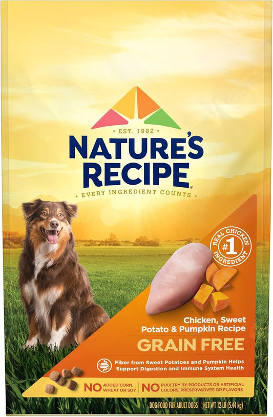 Nature’s Recipe Grain Free Chicken, Sweet Potato & Pumpkin Recipe Dry Dog Food, 12 lb. Bag