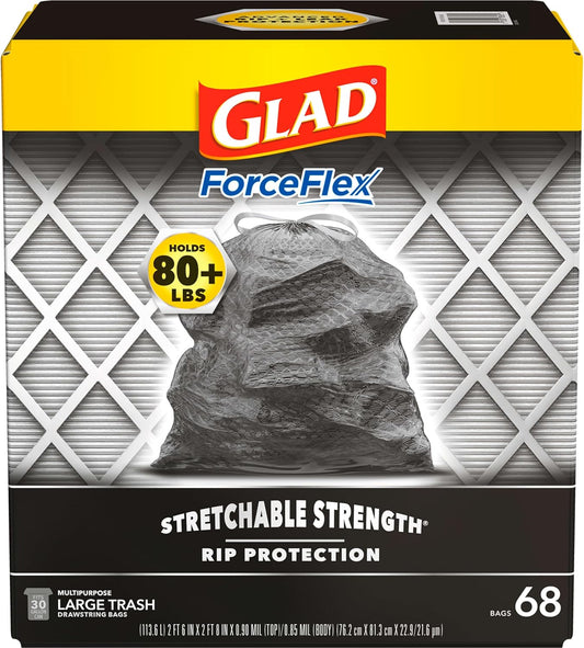 Glad Trash Bags, ForceFlex Large Garbage Bags ‚ 30 Gallon Black Trash Bag ‚ 68 Count (Package May Vary)