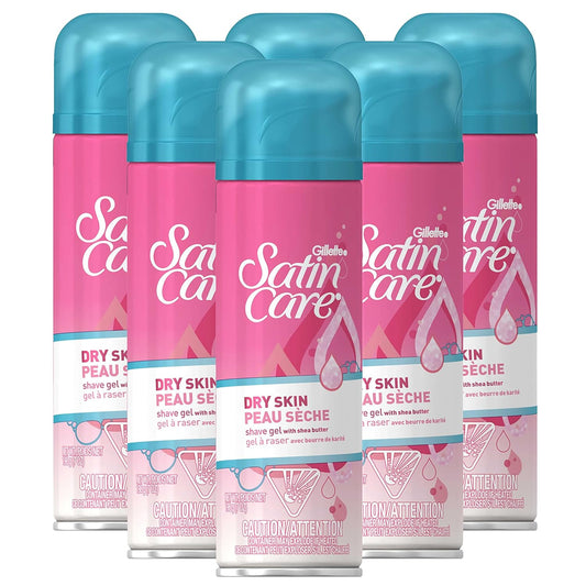Gillette Venus Satin Care Dry Skin Shave Gel for Women, 6 Count, 7oz Each, Infused with Shea Butter for a Comfortable Shave