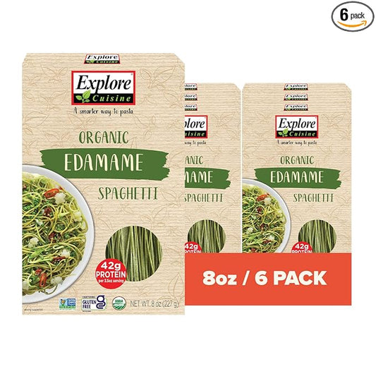 Explore Cuisine Organic Edamame Spaghetti - Pack of 6 (8 oz) - Easy-to-Make Gluten Free Pasta - High in Plant Protein & Fiber - Vegan, Keto Friendly, Non- GMO, Kosher - 24 Total Servings