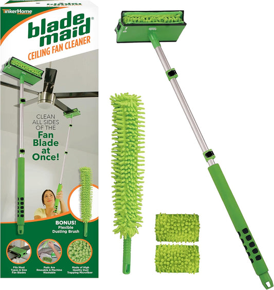 Blade Maid Ceiling Fan Cleaner- Cleaning Tool with 3 Foot Extendable Pole, Cleaning Head, Reusable Fiber Duster, & Flexible Dusting Brush