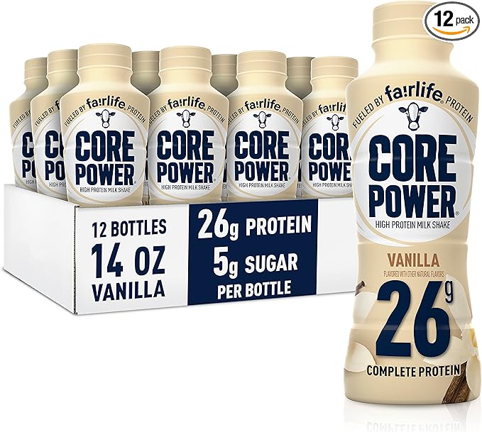 Core Power Protein Shake, Vanilla, 26g Bottle, 14oz, 12 Pack