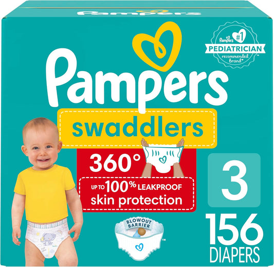 Pampers Swaddlers 360 Pull-On Diapers, Size 3, 156 Count, One Month Supply, for up to 100% Leakproof Skin Protection and Easy Changes