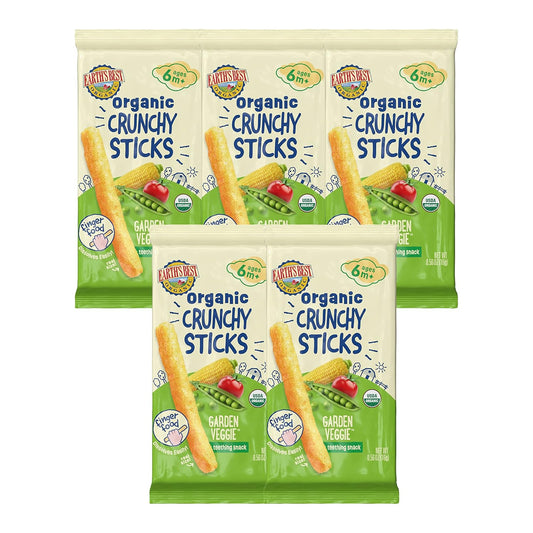 Earth's Best Organic Baby Food, Dissolvable Teething Snack for Babies 6 Months and Older, Garden Veggie Crunchy Sticks, .56 oz Pack (Pack of 5) 
