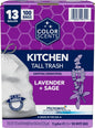 Color Scents Tall Kitchen Trash Bags - 13 Gallon, 100 Total Bags (1 Pack of 100 Count), Drawstring - White bag in Lavender + Sage Scent with Microban