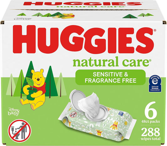 Huggies Natural Care Sensitive Baby Wipes, Unscented, Hypoallergenic, 6 Flip-Top Packs (288 Wipes Total)
