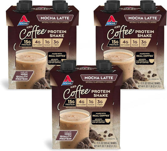 Atkins Mocha Latte Iced Coffee Protein Shake, 15g Protein, Low Glycemic, 4g Net Carb, 1g Sugar, Keto Friendly