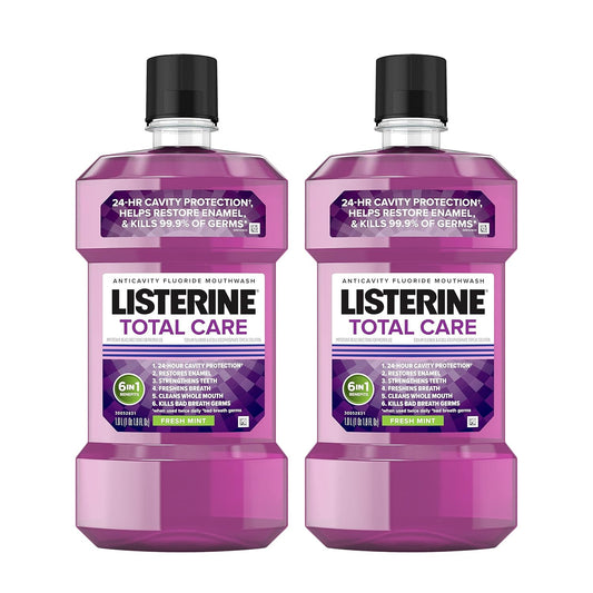 Listerine Total Care Anticavity Fluoride Mouthwash, 6 Benefits in 1 Oral Rinse Helps Kill 99% of Bad Breath Germs, Prevents Cavities, & Strengthens...