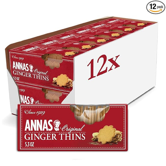 Annas Thins - Ginger Pepparkakor - 5.25 Ounce (Pack of 12) non GMO + Vegan