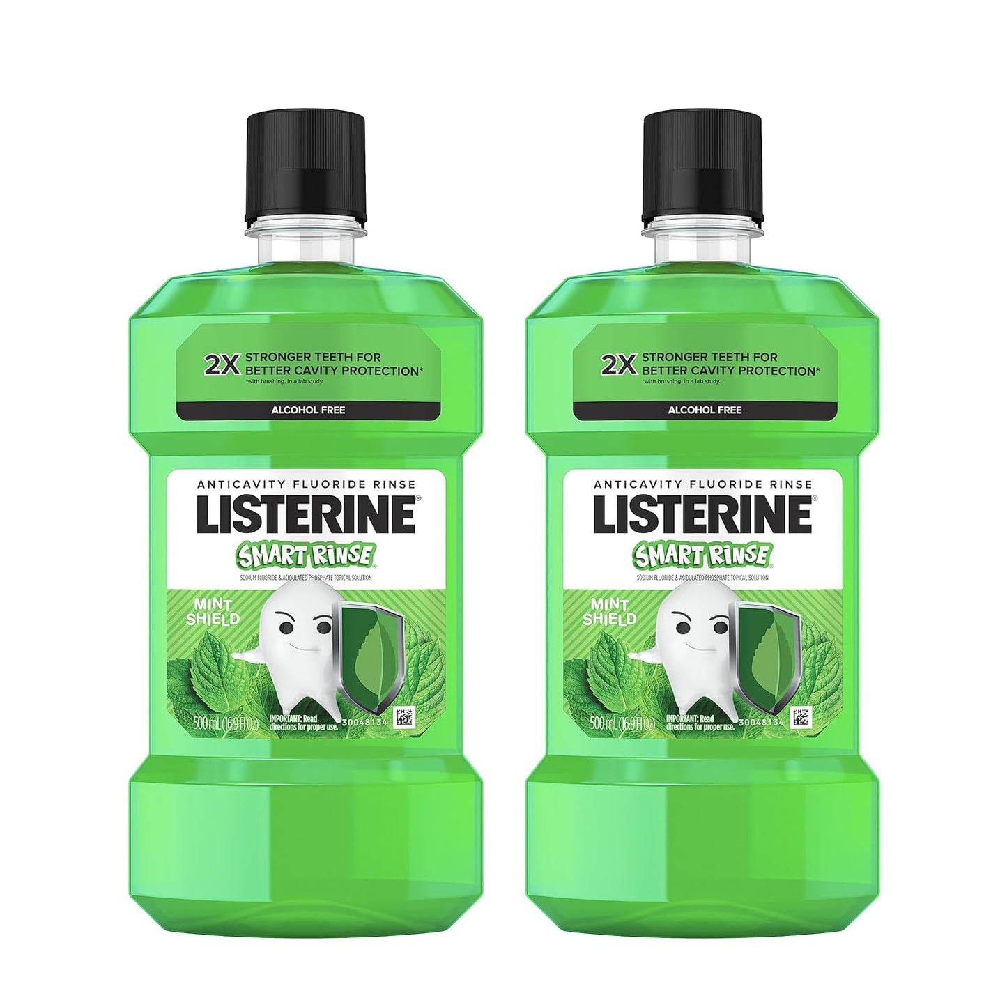 Listerine Alcohol-Free Kids Mouthwash, ADA Accepted with Sodium Fluoride for Cavity Protection, Mint Shield Flavor, 2 x 500 mL